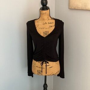 Express Black Bell Sleeve Tie Front Blouse EUC Women Size S/P